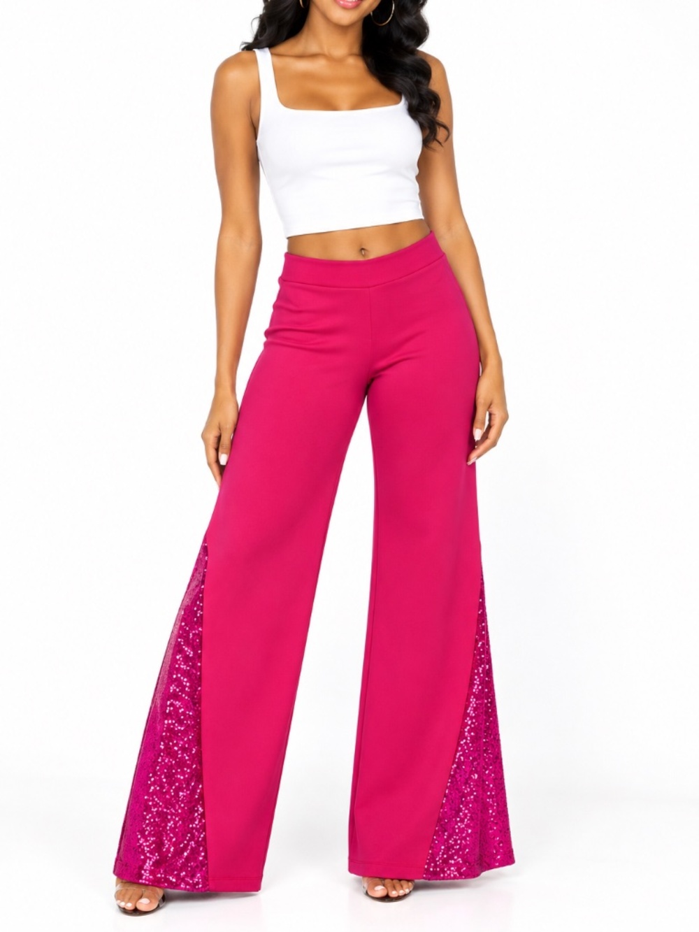 Deep Pink Wide-leg Scuba Knit Pants